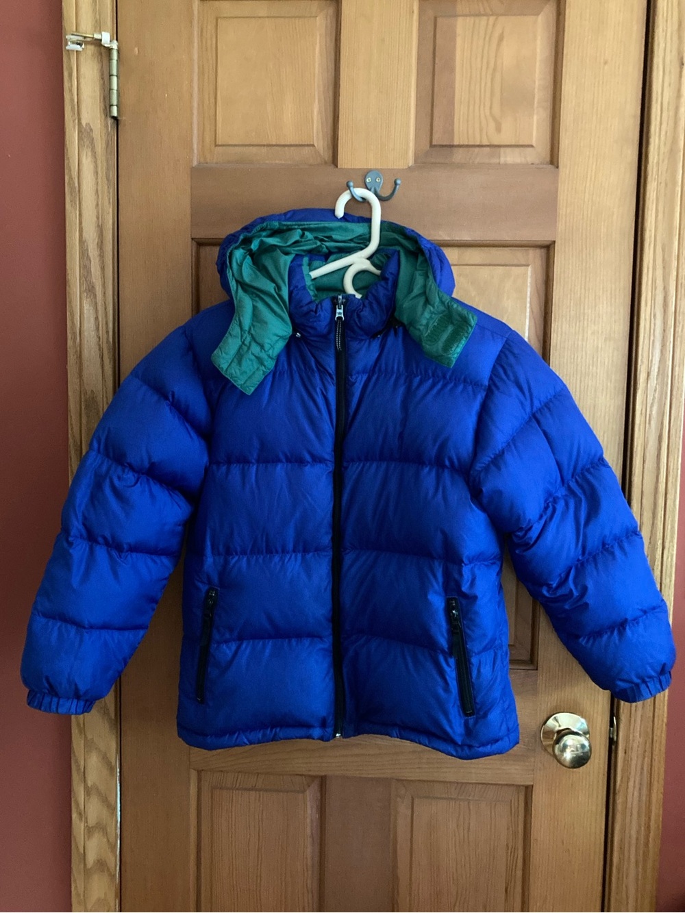 Vintage Y2K Lands’ End Boys 10-12 Reversible Goose Down Puffer Jacket Blue Green